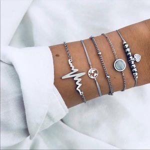 Silver Heartbeat Boho Bracelet Set